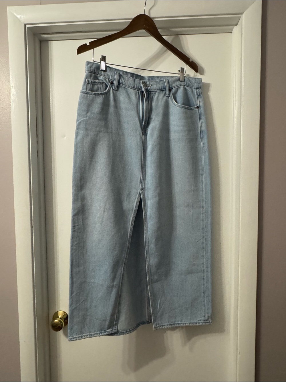Old Navy Light Blue Denim Midi Skirt with Front Slit